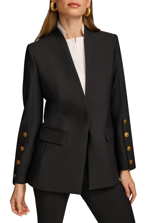 DONNA KARAN Sleeve Button Detail Shawl Collar Jacket in Black 