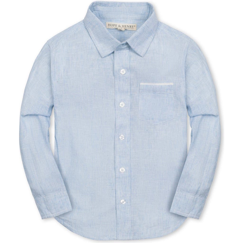 Hope & Henry Boys' Linen Classic Button Down Shirt, Infant In Chambray Blue Texture