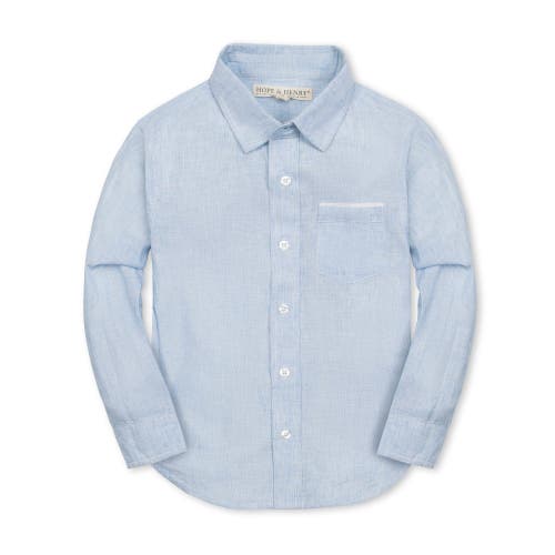 Hope & Henry Boys' Linen Classic Button Down Shirt, Kids In Chambray Blue Texture