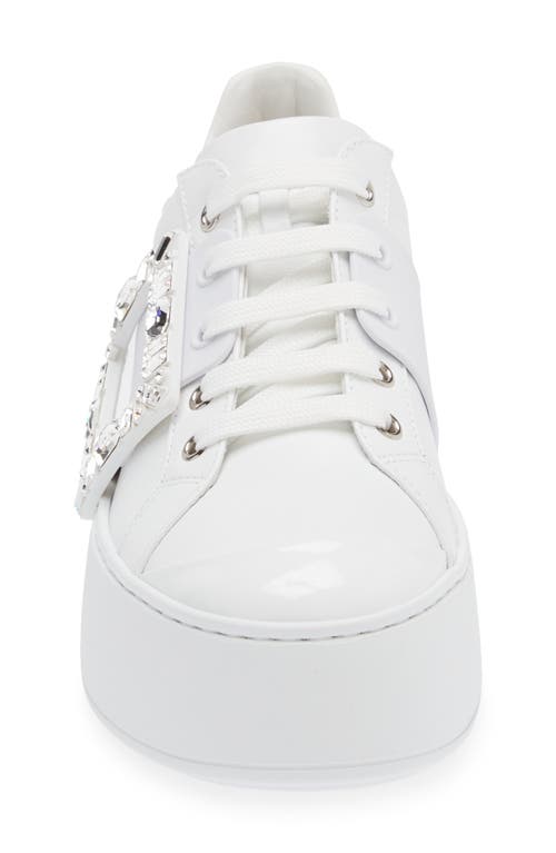 Roger Vivier Viv Skate Crystal-embellished Rubber-trimmed Leather Sneakers In White
