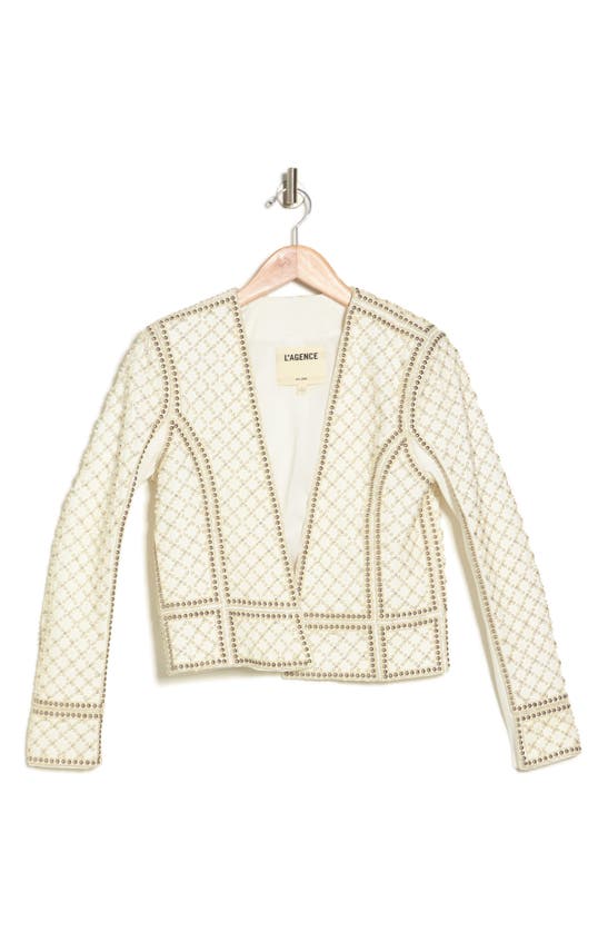 L Agence Esme Beaded Crop Jacket In White/ Silver