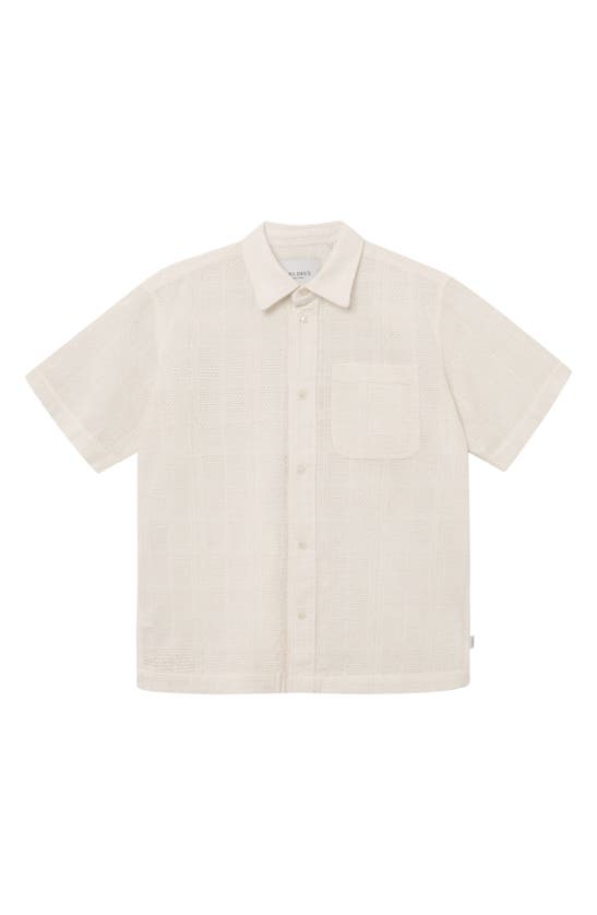 Shop Les Deux Charlie Short Sleeve Cotton Knit Button-up Shirt In Light Ivory