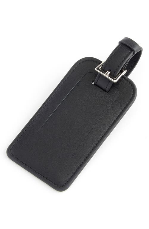 Personalized Leather Luggage Tag in Black- Silver Foil