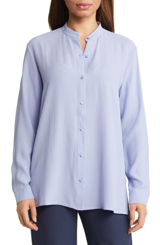 Eileen Fisher Button-down Band-collar Shirt In Plume