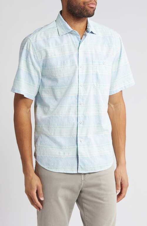 Tommy Bahama Sardinia Stripe Floral Jacquard Short Sleeve Button-Up Shirt Horizon Blue at Nordstrom,