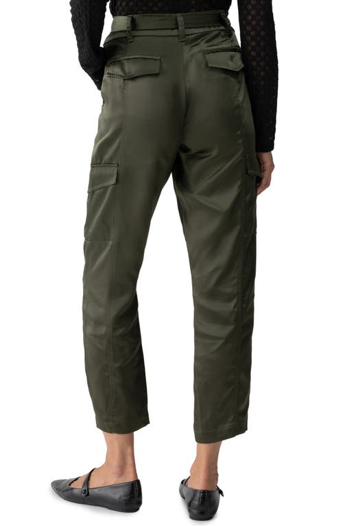 Shop Sanctuary Belted Satin Cargo Pants In Dark Olive