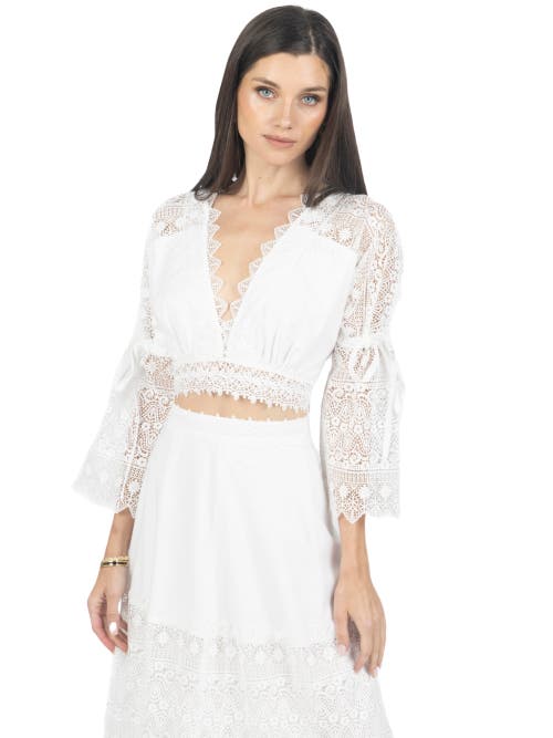 Akalia Emily Guipure Lace Top & Maxi Skirt Set In White