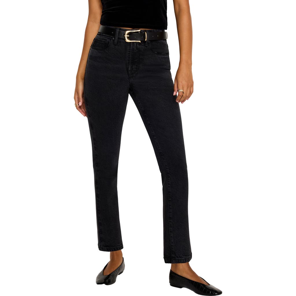 Good American Good Legs Softtech Mid Rise Straight Leg Jeans In Black340