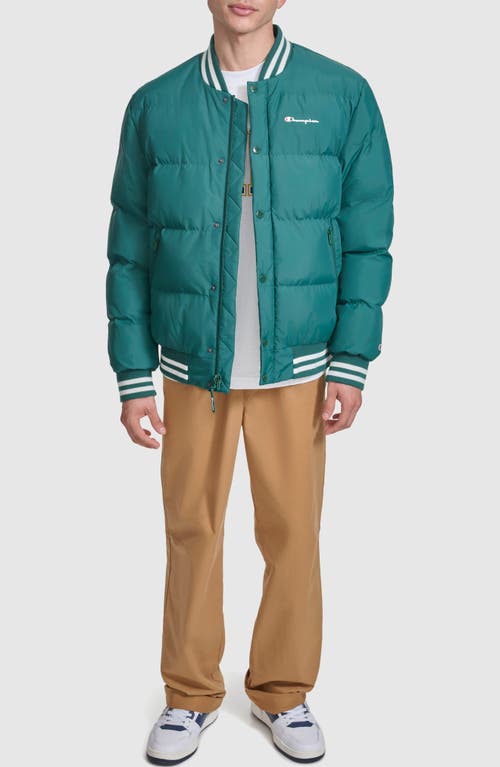 Champion Varsity Quilted Bomber Jacket In Rain Forest