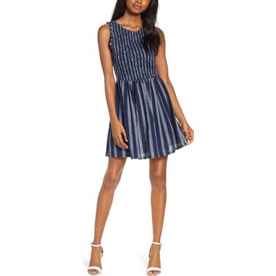 Bb Dakota You Can Jive Stripe Smocked Dress, Blue