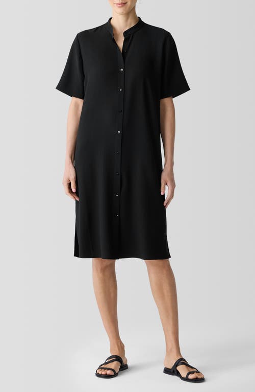 Shop Eileen Fisher Band Collar Silk Shirtdress In Black