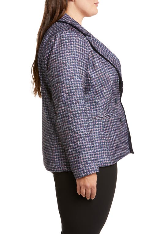 Tahari Asl Houndstooth Faux Double Breasted Blazer In Navy/pink/violet