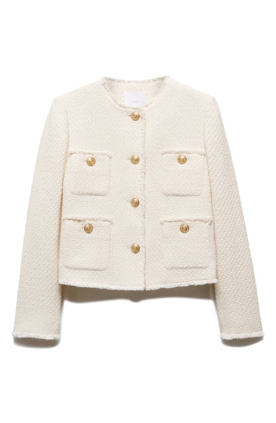 Mango Pocket Tweed Jacket Ecru In Ecru