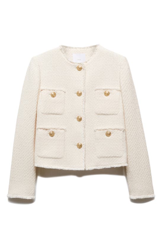 Shop Mango Pocket Tweed Jacket In Ecru