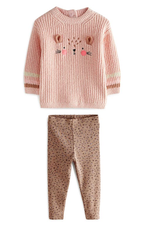 Shop Next Kids' Bear Embroidered Sweater & Leggings Set In Pink