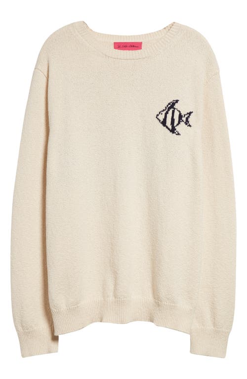 Shop The Elder Statesman Deep Sea Cotton Crewneck Sweater In Natural/navy