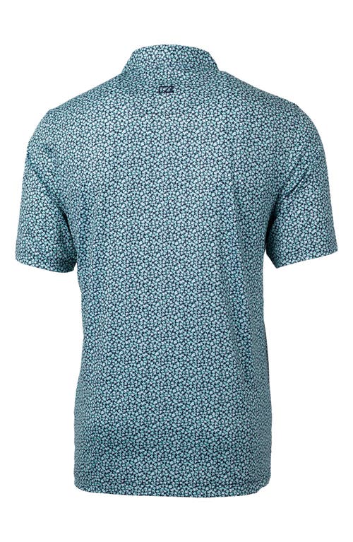 Cutter & Buck Magnolia Scatter Print Performance Polo In Fresh Mint/navy Blue