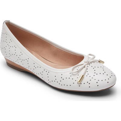 Rockport Shea Perforated Tie Flat, White