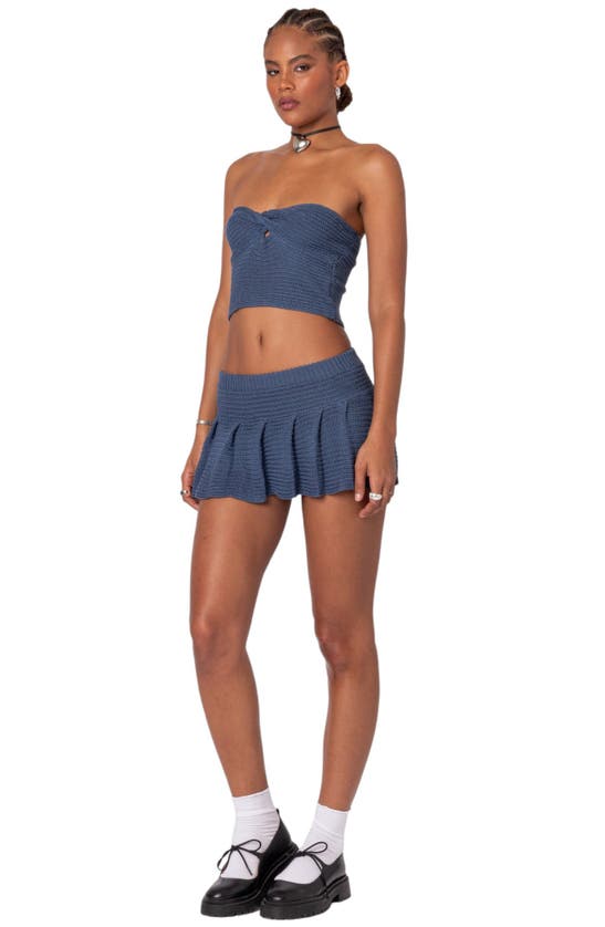 Edikted Kiera Pleated Knit Mini Skirt In Navy