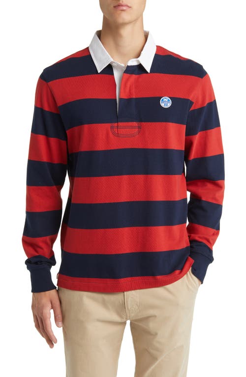 Stripe Cotton Rugby Shirt in Red/navy