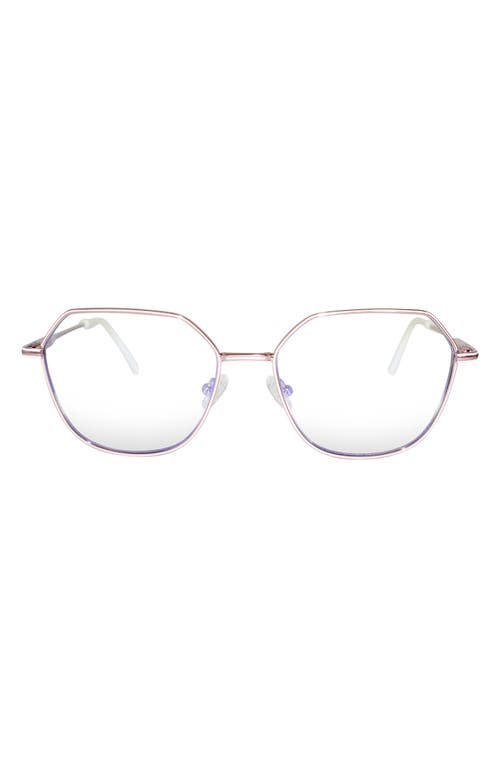 Selena 54mm Geometric Blue Light Blocking Glasses in Rose Gold/Clear