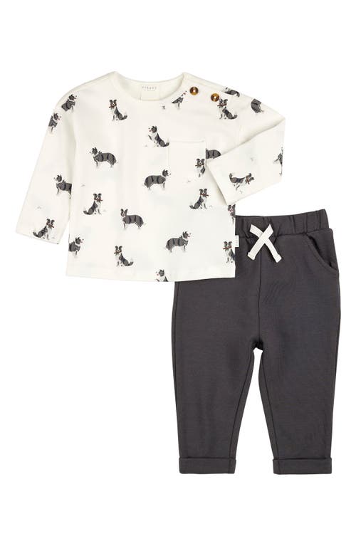 FIRSTS by Petit Lem Dog Print T-Shirt & Joggers Set in Off White 