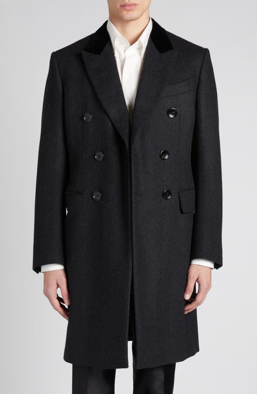 Tom Ford Double Breasted Herringbone Wool & Cashmere Coat In Ig690 Charcoal
