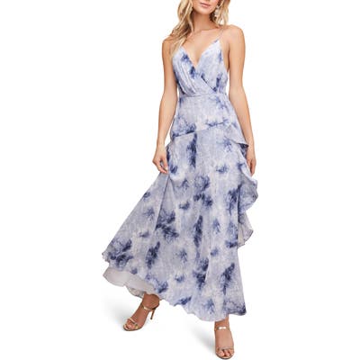 Astr The Label Floral Ruffle Detail Maxi Dress, Blue