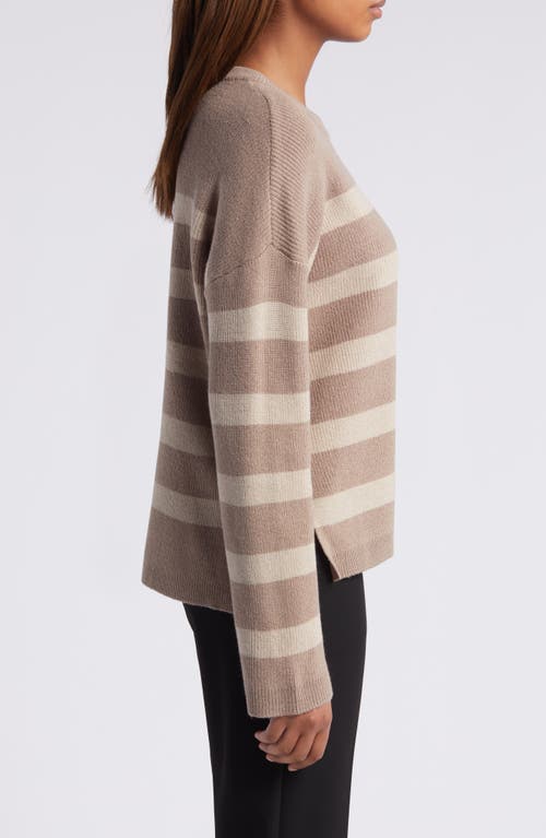 Shop Halogenr Halogen(r) Stripe Crewneck Sweater In Warm Ash Brown