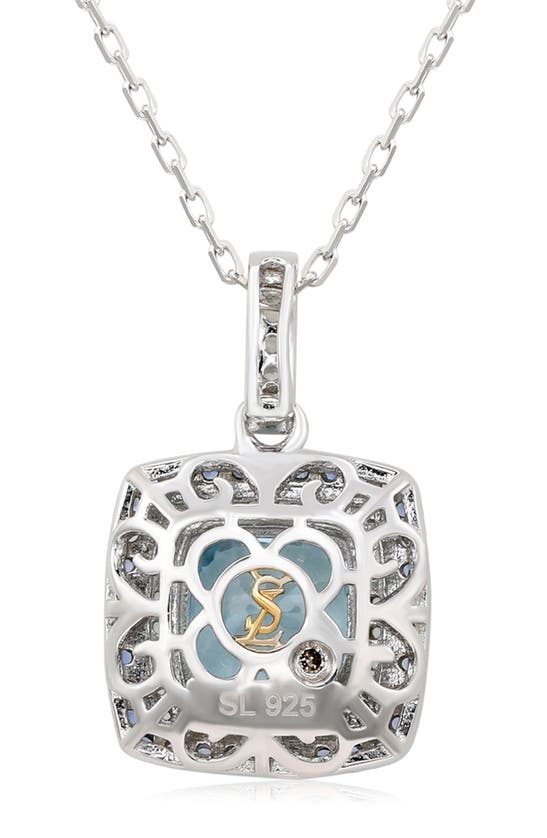 Suzy Levian Semiprecious Stone & White Topaz Cushion Pendant Necklace In Blue