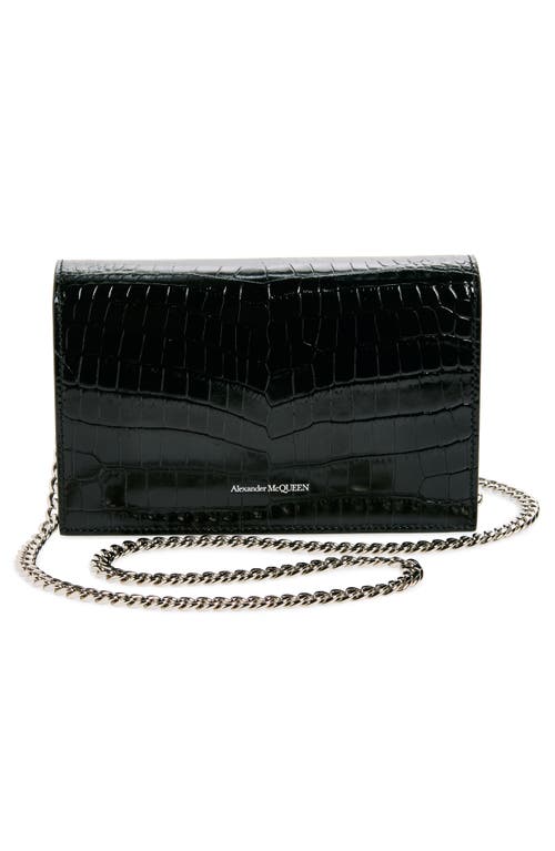 Alexander Mcqueen Mini Skull Croc Embossed Leather Shoulder Bag In Black