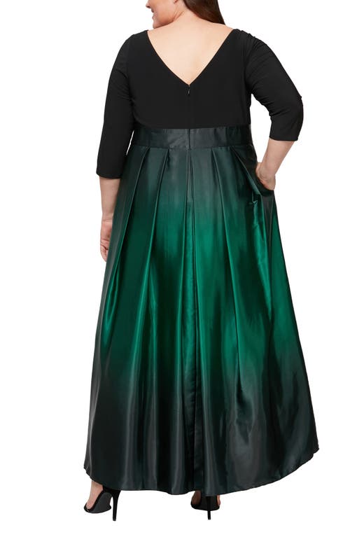 Shop Sl Fashions Three-quarter Sleeve Jersey Bodice Ombré Satin A-line Gown In Bgn