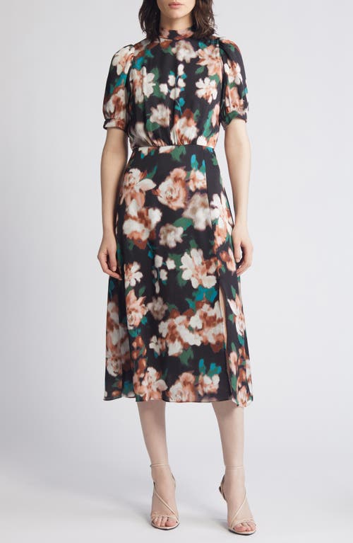 Shop Julia Jordan Floral Print Mock Neck Dress In Black Multi