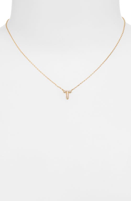 Leith Cubic Zirconia Initial Pendant Necklace In T- Clear- Gold