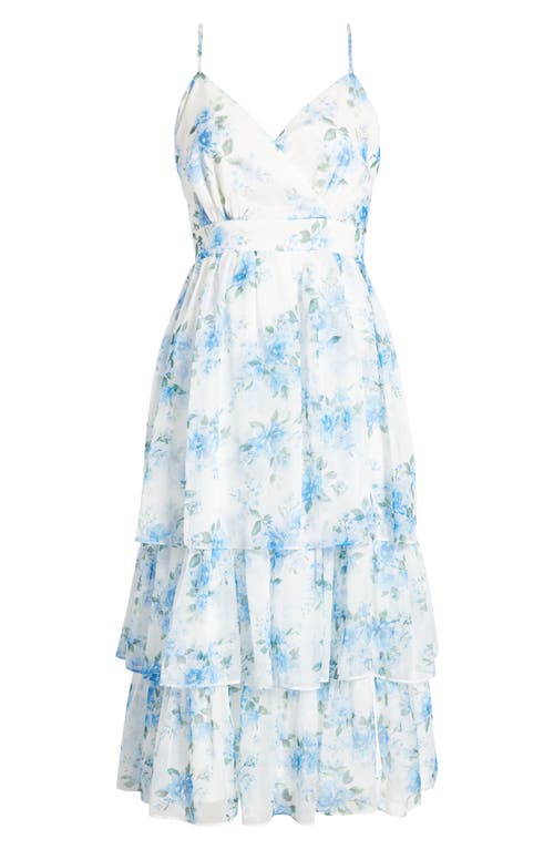 Shop Lulus Cultivate Crushes Floral Midi Cocktail Dress In White/blue/green