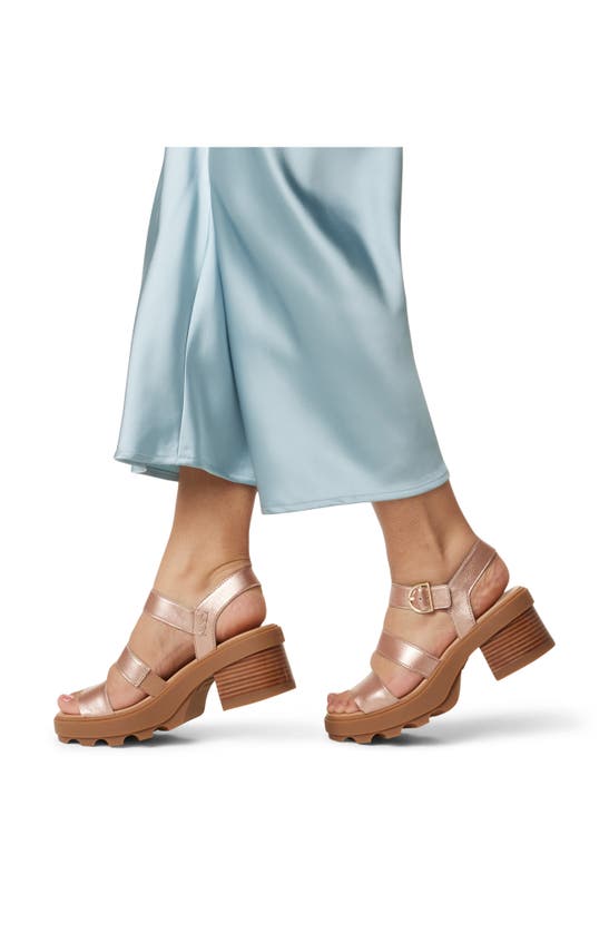 Shop Sorel Joanie Ankle Strap Platform Sandal In Warm Gold/ Gum 2