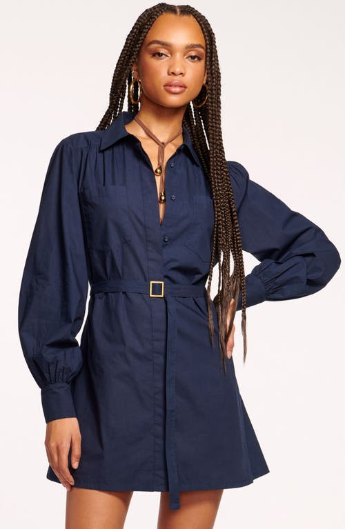 Shop Ramy Brook Mitch Long Sleeve Cotton Mini Shirtdress In Navy