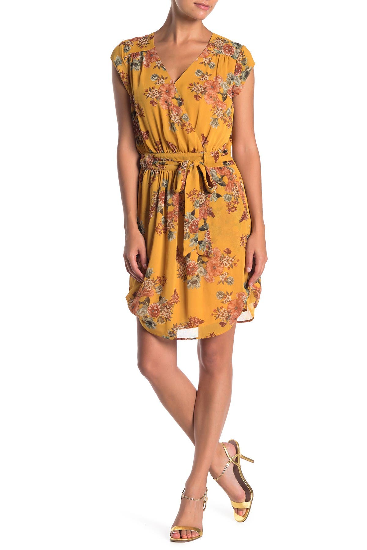 Dr2 By Daniel Rainn Floral Surplice Cap Sleeve Dress In G746 Musta ModeSens