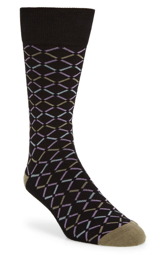 Nordstrom Cushion Foot Dress Socks In Black- Olive Ombre Geo
