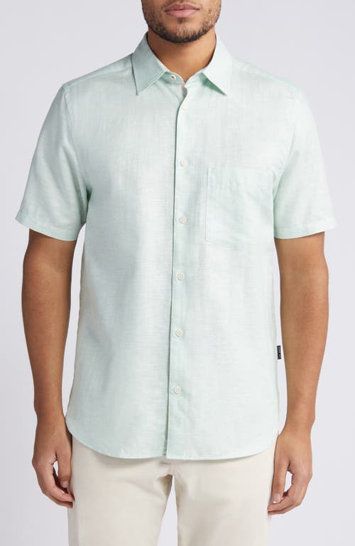 Palomas Regular Fit Short Sleeve Linen & Cotton Button-Up Shirt in Pale Green