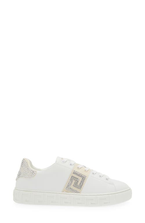 Shop Versace Crystal Greca Sneaker In White/ivory