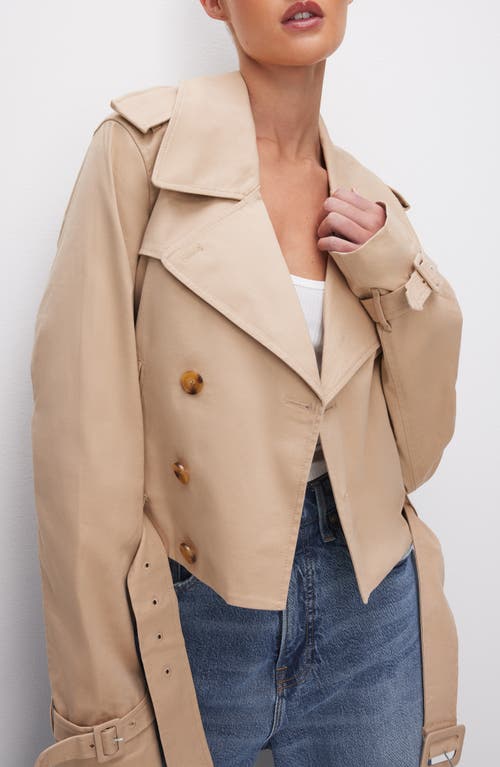 Chino Stretch Cotton Crop Trench Coat in Champagne005