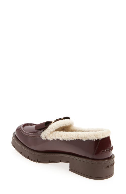 Shop Ferragamo Vara Bow Genuine Shearling Lined Loafer In Cordovan A Campione Naturale