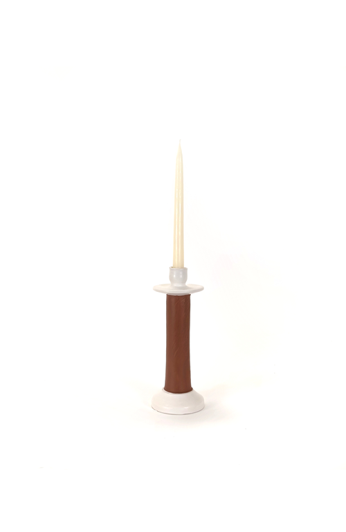 Alcantara-frederic Alcantara Frederic Leather Wrapped Candle Holder In White