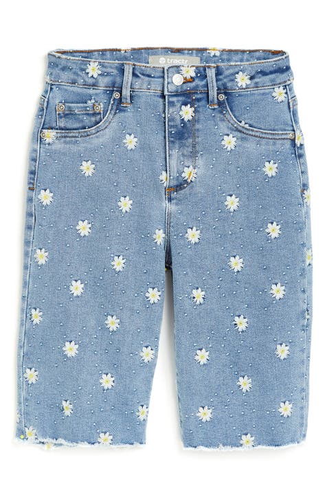 Kids' Floral Embroidery Cutoff Denim Bermuda Shorts (Big Kid)