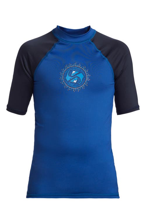 Quiksilver Kids' Everyday Short Sleeve Rashguard in Blue/Black at Nordstrom, Size 5