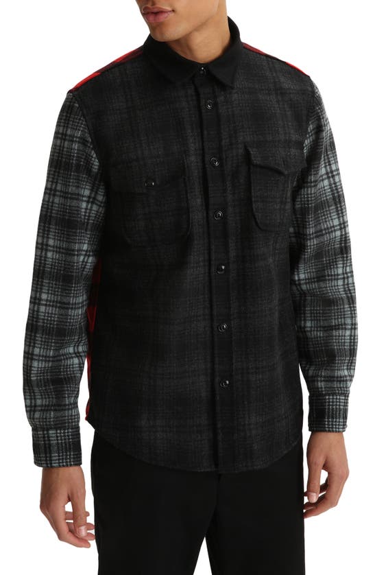 Woolrich Alaskan Melton Wool Black Grey Red Overshirt In Patchwork