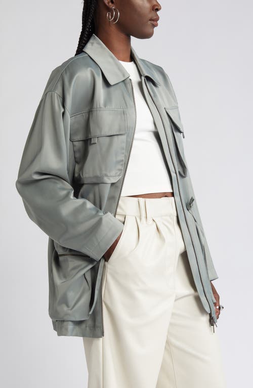 Open Edit Satin Utility Jacket In Green Halo