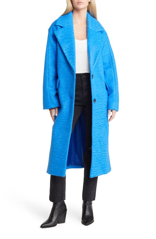 Topshop Long Brushed Coat In Mid Blue