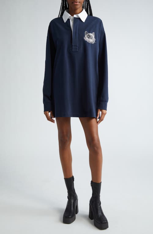 Stella McCartney Embroidered Cat Long Sleeve Cotton Rugby Shirt Navy at Nordstrom,